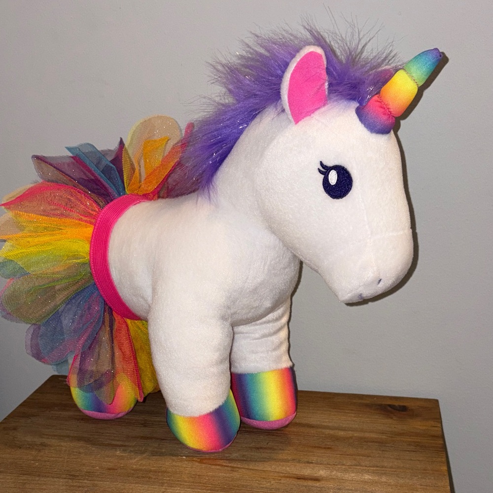Build-A-Bear White Unicorn with Rainbow Horn, Mane, Tutu and Hooves